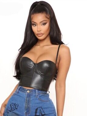 Fashion Nova Spot A Faux Leather Bustier Top - Small